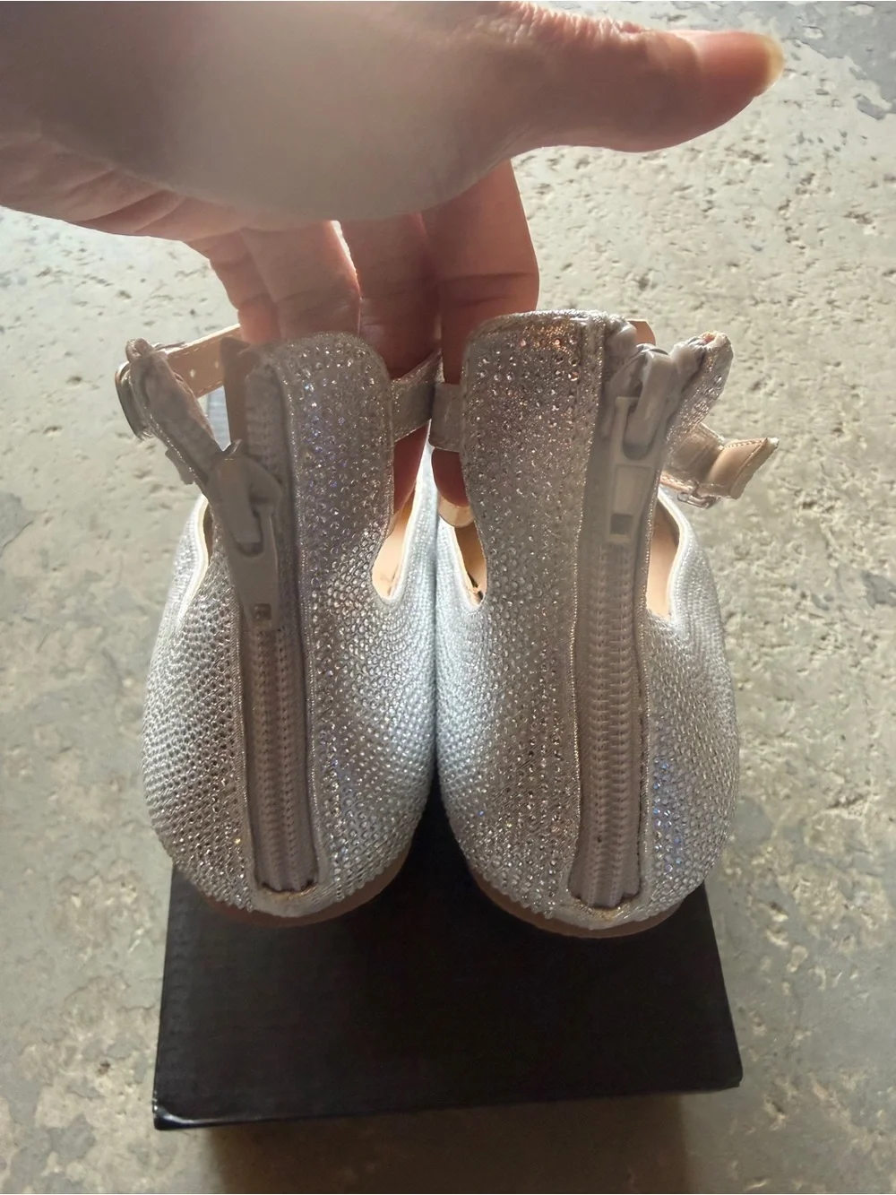 “New” INC Sparkling Silver Ankle-Strap Ballet Flats size3